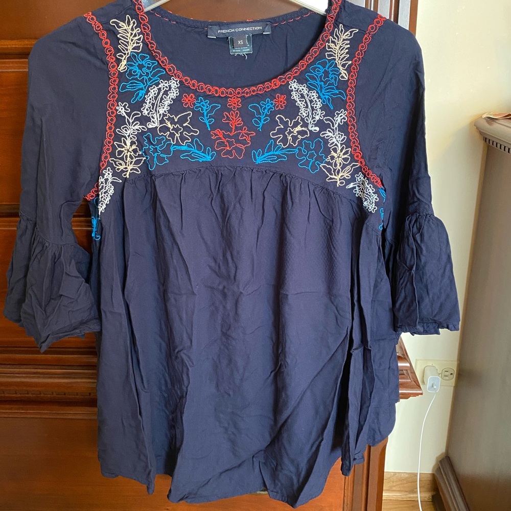 Navy Blue Embroidered Blouse